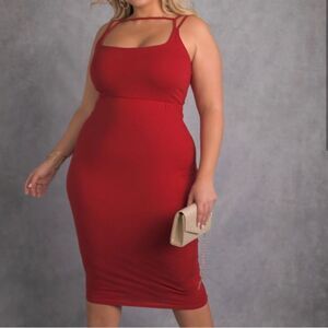 Rebdolls “get social” caged bodycon midi dress dark red 4x new